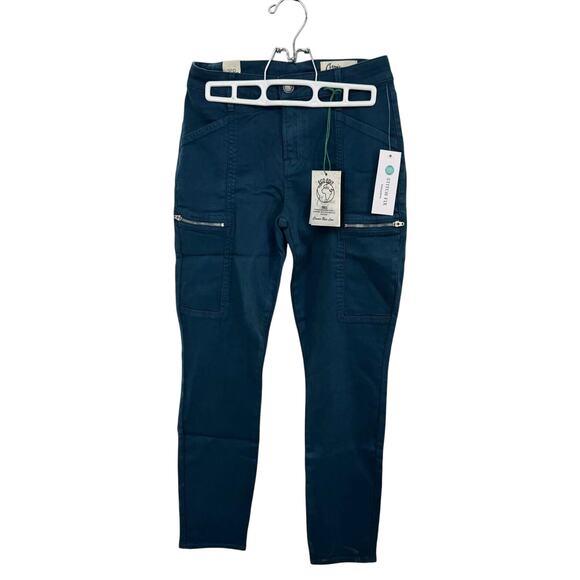 Cosmic Blue Love Pants - Cosmic Blue Love Womens High Rise Curvy Cargo Pants Skinny Leg Size 26P Blue